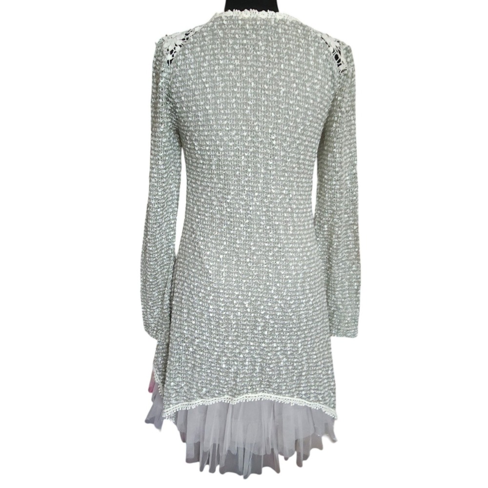 Ryu Sage Green Lace Tulle Hem Tunic Dress Long Sleeve Floral Mixed Media Small - Picture 8 of 11